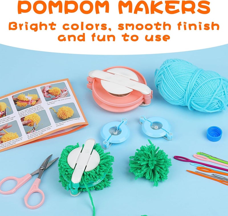 FTEVEN 27Pcs Pom Pom Maker, 4 Size Pompom Maker Kit for Fluff Ball Weave, Crochet Knitting with Scissor and Instruction for Adult DIY Decoration Yarn Knitting Project - Image 3